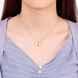 Zircon Heart Cut-Out Paw Print Necklace