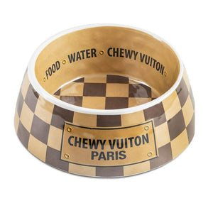 Checker Chewy Vuiton Bowls & Mat