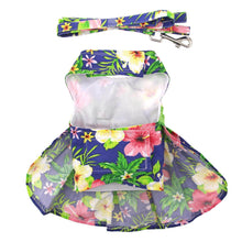 Load image into Gallery viewer, Blue Lagoon Hawaiian Hibiscus Dog Dress with Matching Leash